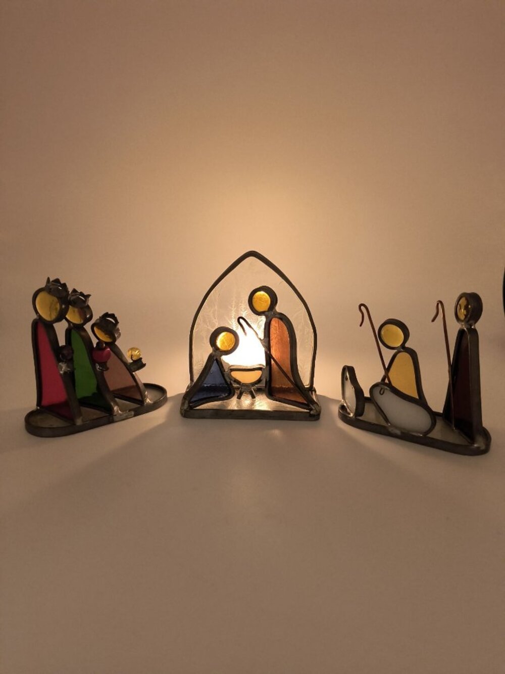 Handcrafted Stained Glass Nativity Scene Set With Holy Family Wise Men Shepherd